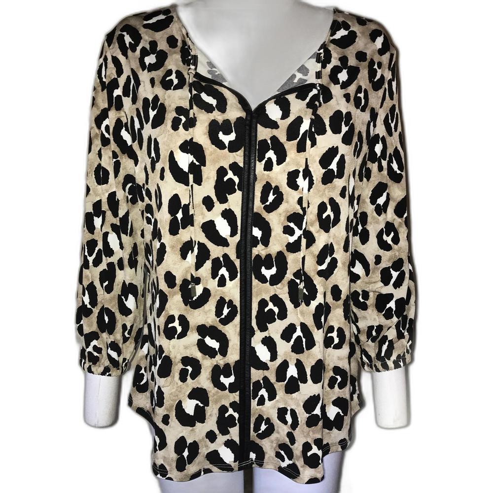 Liz Claiborne Black & Tan Leopard Print Blouse